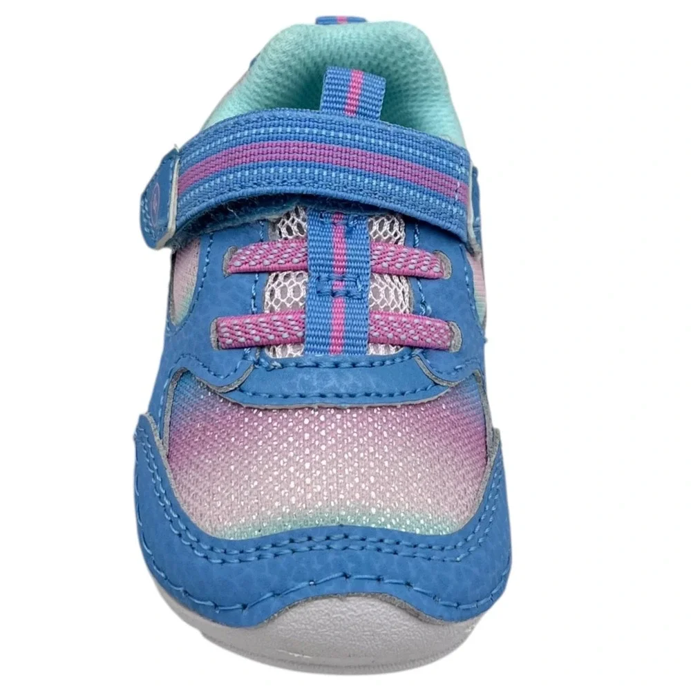 Stride Rite Baby Girls Leather Soft Motion Turbo Sneakers Size 3 Light Blue Pink